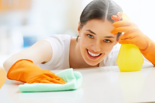 Homeowner inspecting a rug for stains and odors