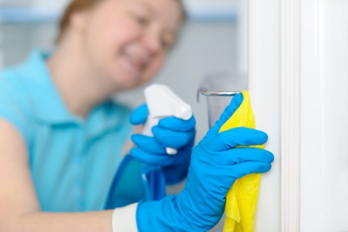 Tenant cleaning a living room at the end of tenancy